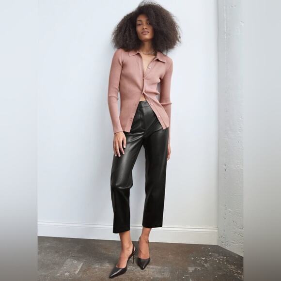 Aritzia Babaton Command Vegan Leather Cropped Pant Black Mid-Rise Pants Size 4 - Picture 1 of 7